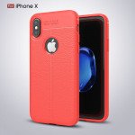 Wholesale iPhone X (Ten) TPU Leather Armor Hybrid Case (Red)